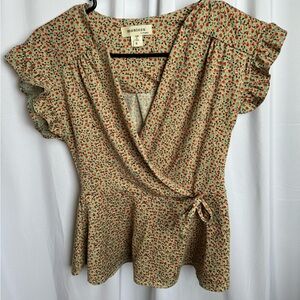 Monteau Women's Floral Wrap Top - Green and Red